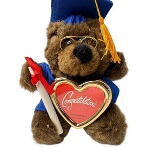 Graduation Keepsake Bear Blue Cap Tassel Diploma Picture Frame Congratulations